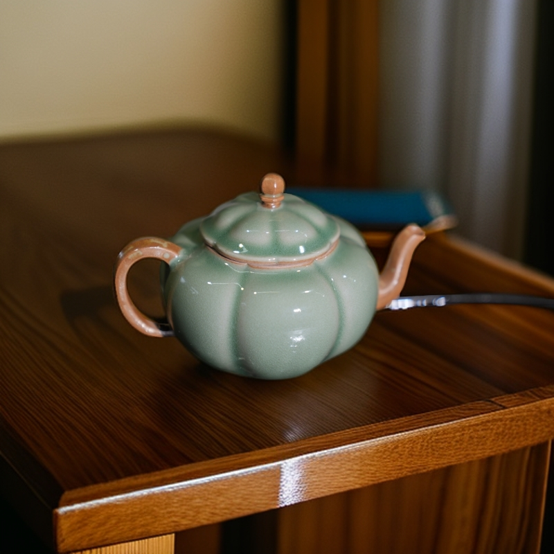【长安知己】耀州窑天青秘色青瓷陶瓷茶具茶道双色釉知否海棠茶壶