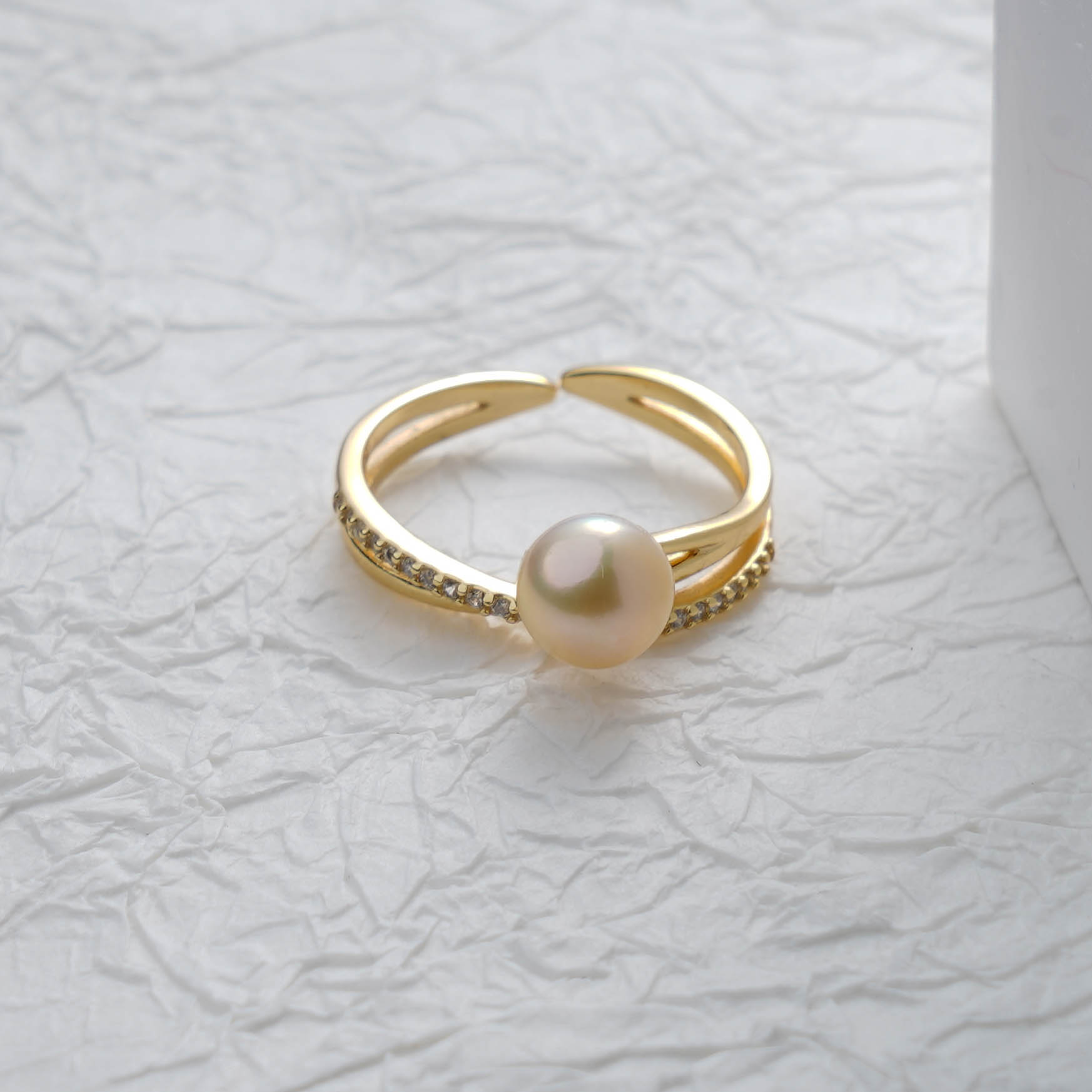 【鹿鹿】落日海湾 海水羽黄金akoya戒指 6-7mm S925银