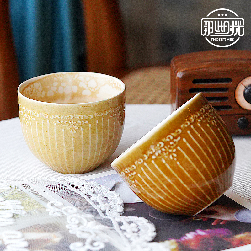 日式蛋杯咖啡杯蛋形拉花杯拿铁杯子复古浮雕咖啡杯精致陶瓷手握杯