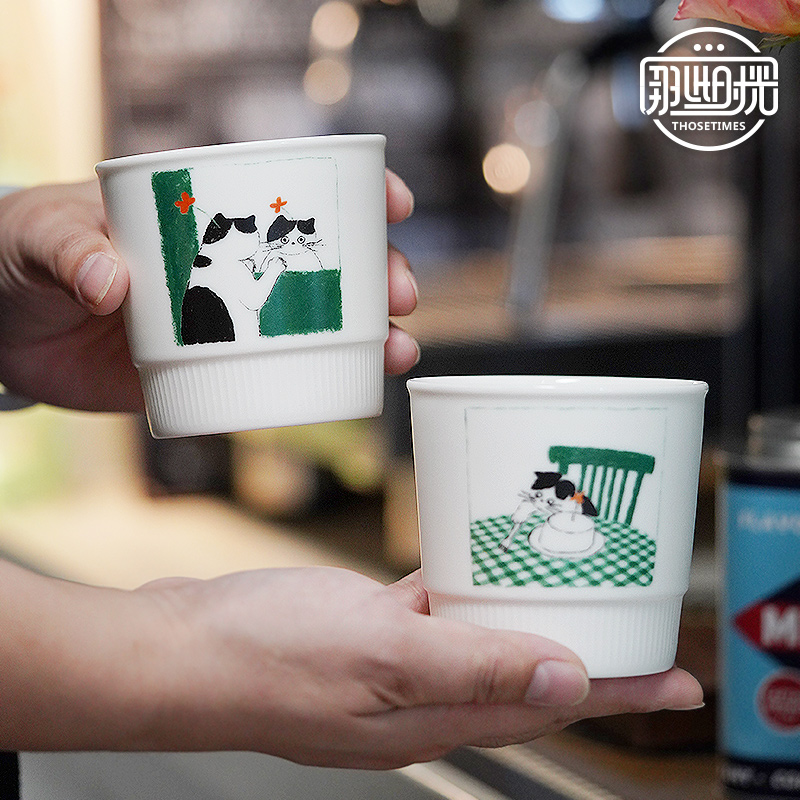 手握杯陶瓷日式猫咪杯可爱早餐杯牛奶杯卡通马克杯大容量咖啡杯子