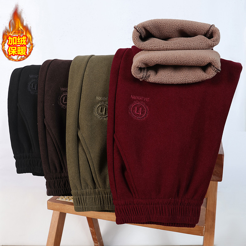 妈妈秋冬装加绒加厚休闲长裤50-60岁中老年人冬装宽松显瘦直筒裤