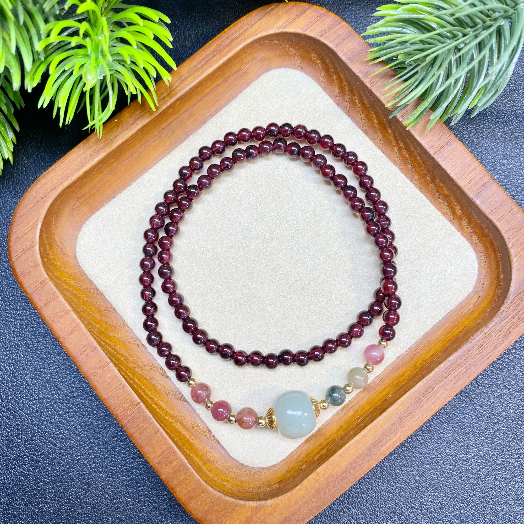 【国风福气双圈石榴石手串】A012碧玺和田玉显白大气手串多样性发一