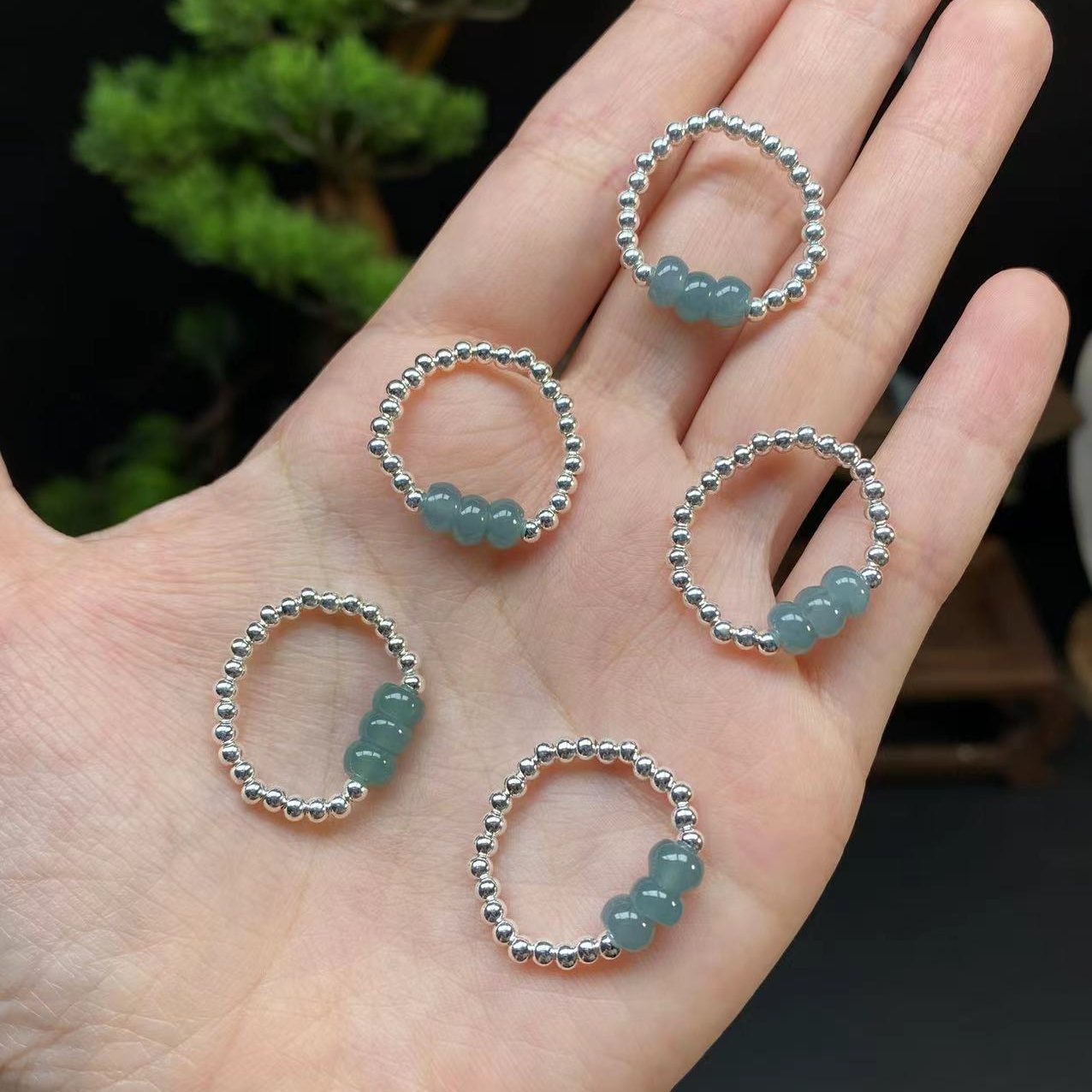 【蓝水翡翠5m 戒子】A381算盘翡翠A货搭配S925银小众戒子