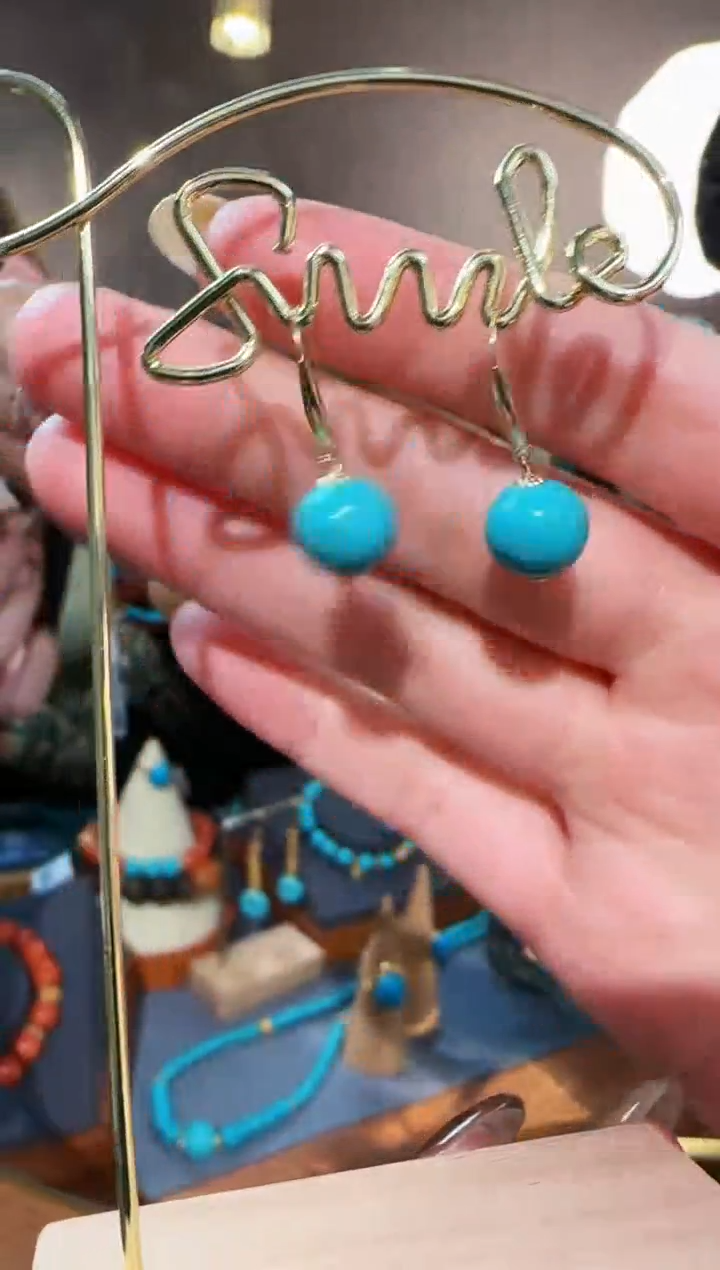 【闪购商品】绿松石耳钩18K金镶嵌【羽宣】绿松圆珠耳钩DKE52847