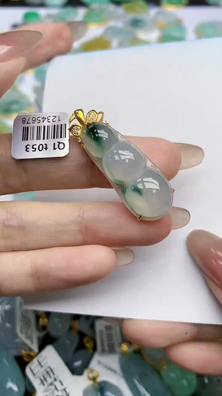 【闪购商品】翡翠挂件18K金镶嵌天然翡翠A货，161
