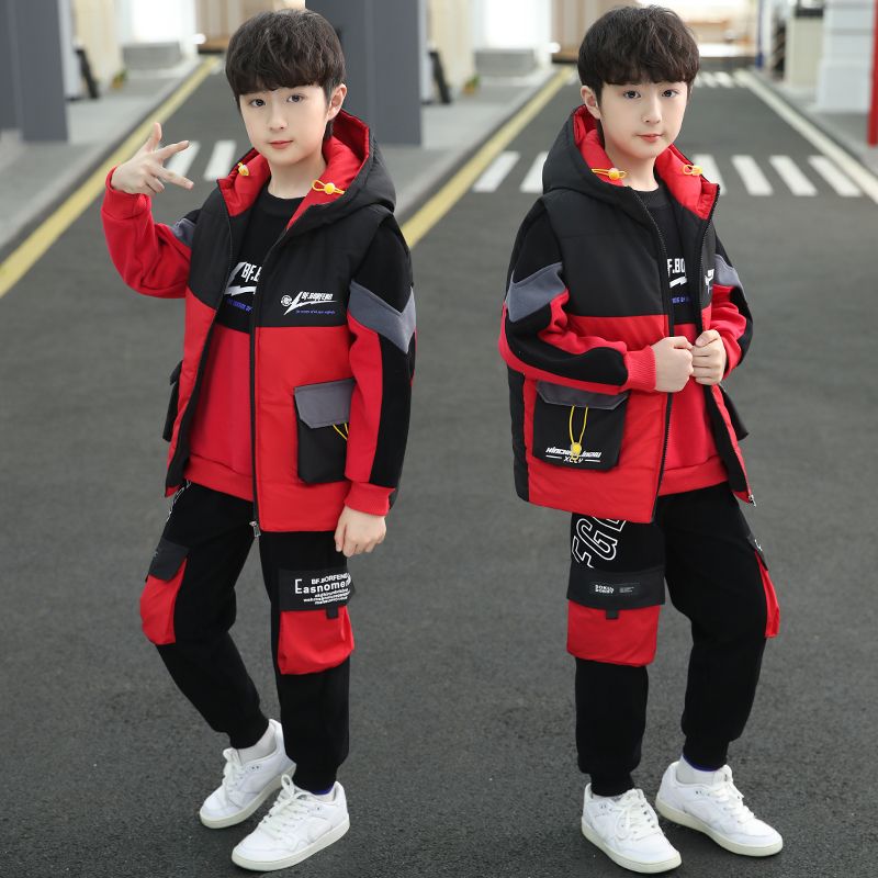 儿童装男童冬装套装2023新款中大童男孩秋冬季加绒加厚三件套潮服