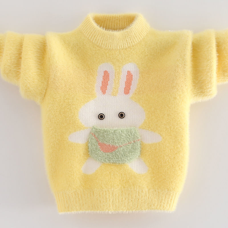 儿童水貂绒毛衣2023秋冬装中大童加绒加厚打底衫女童洋气针织衫