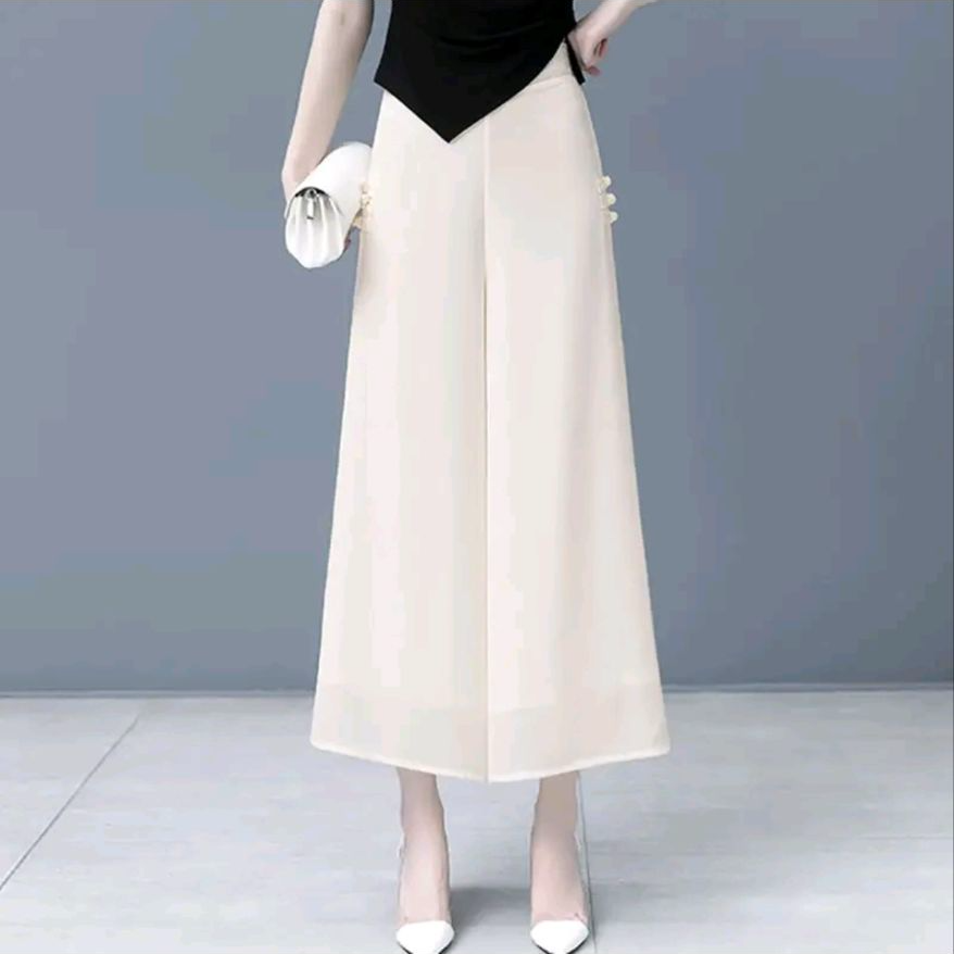 9993AA夏季新款国风白色高腰西装裤开叉阔腿百搭黑色显瘦直筒