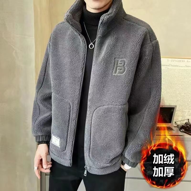 秋冬2023男秋冬季新款羊羔绒外套男士立领潮流加绒加厚男装冬装外