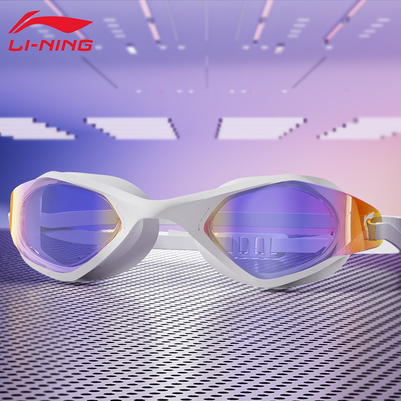 李宁专业竞速泳镜女镀膜男游泳眼镜高清防水防雾成人训练比赛专用