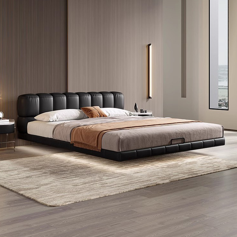 巧克力床意式极简悬浮真皮床现代简约轻奢高端双人床主卧软包婚床
