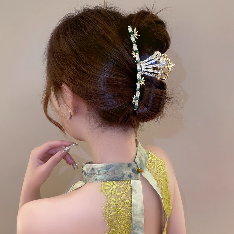 绿竹天枝 国风新中式竹节抓夹设计感发夹后脑勺发饰A190