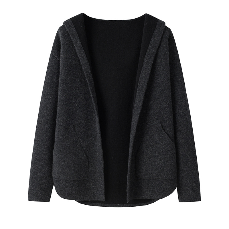 羊绒衫女连帽加厚羊绒开衫外套长袖保暖宽松羊绒毛衣