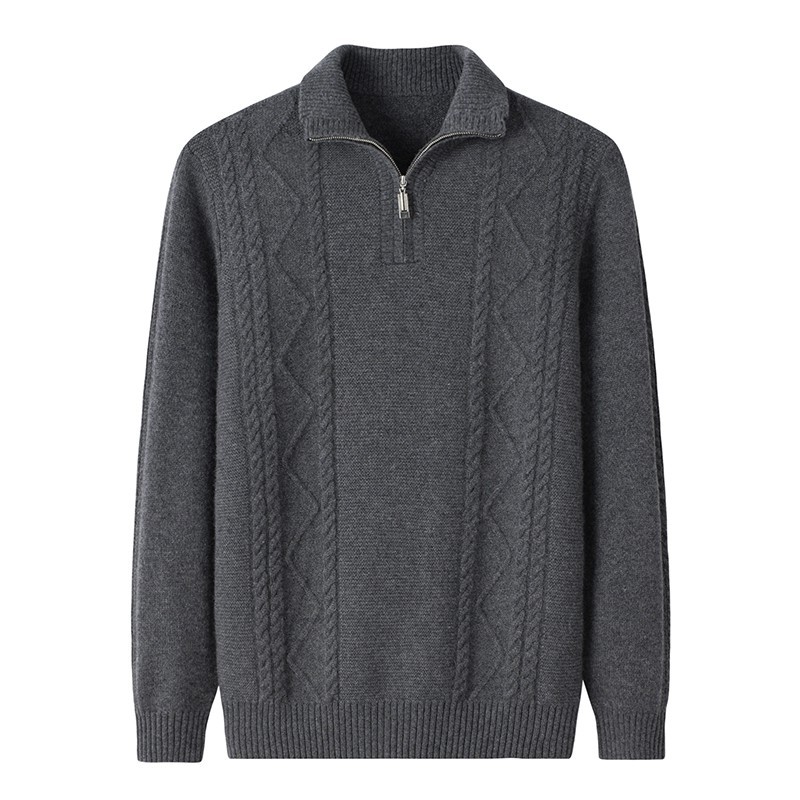 纯羊绒半拉链加厚中年套头毛衣针织衫宽松大码商务绅士羊绒衫
