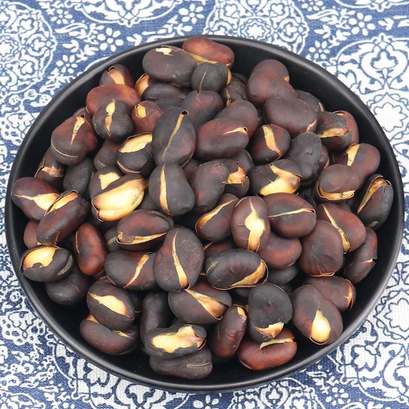 云南火烧豆原味500g散装干炒胡豆熟零食保山特产黑皮炭烧绿心蚕豆