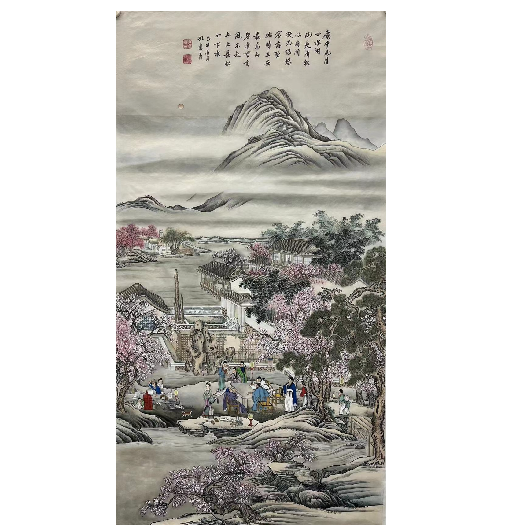 孔老师古意丝绢山水人物画作品