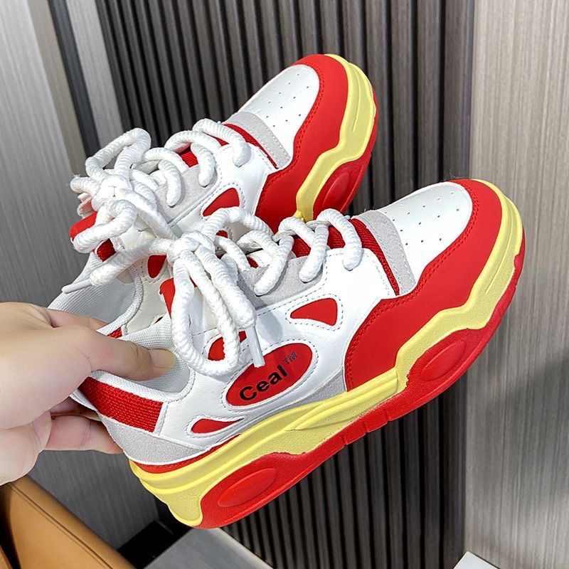 回力潮品秋冬季拼色设计面包鞋女2023新款厚底百搭小众休闲运动鞋