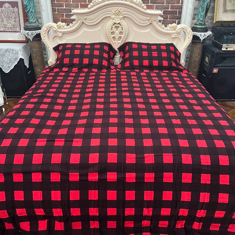 RS133棉麻（230*270cm/3p）红色格子被套三件套