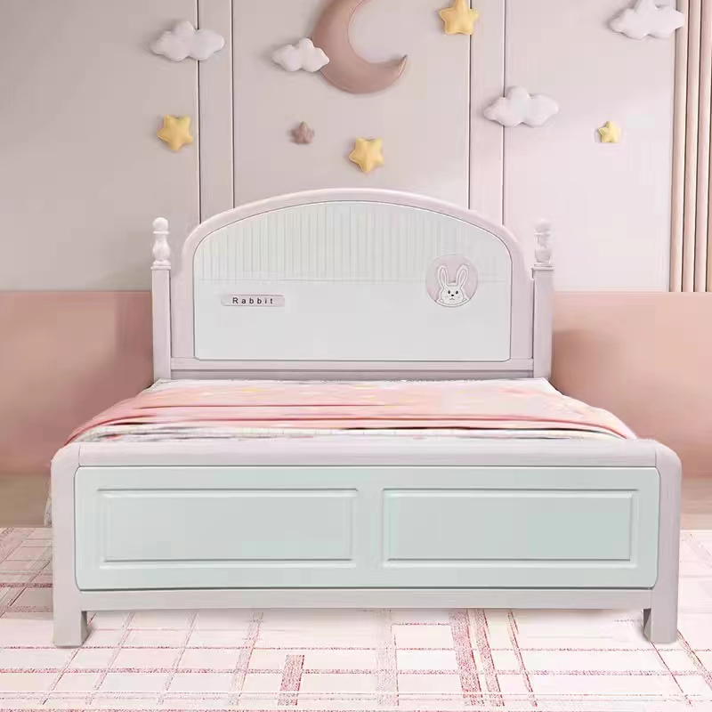 全实木美式儿童床1.2米单人床1.8米女孩公主储物粉色儿童实木床