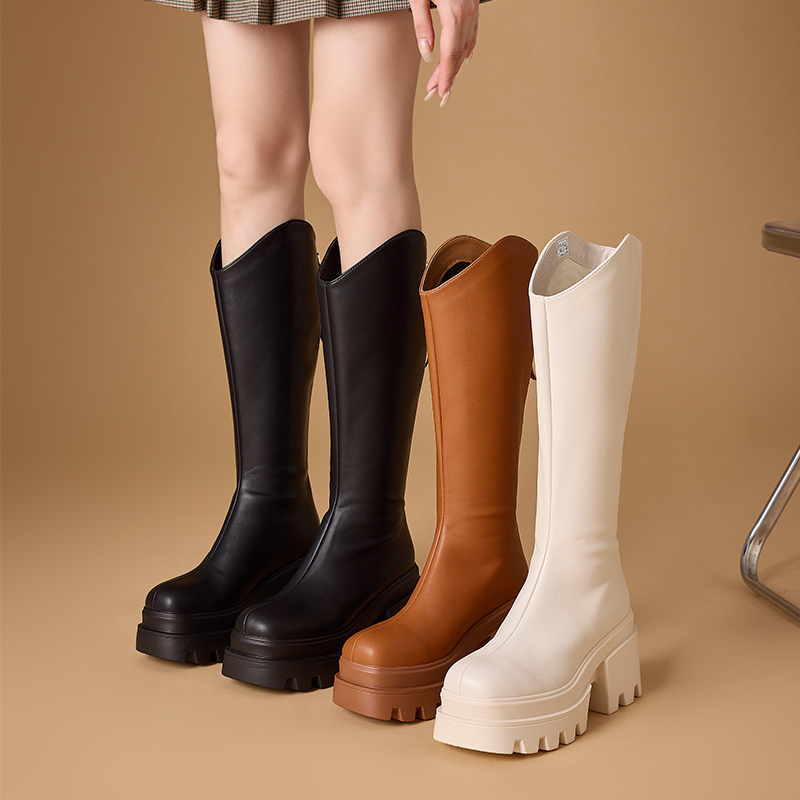 增高9cm不过膝长筒靴女2023秋季新长靴百搭厚底女鞋后拉链靴子