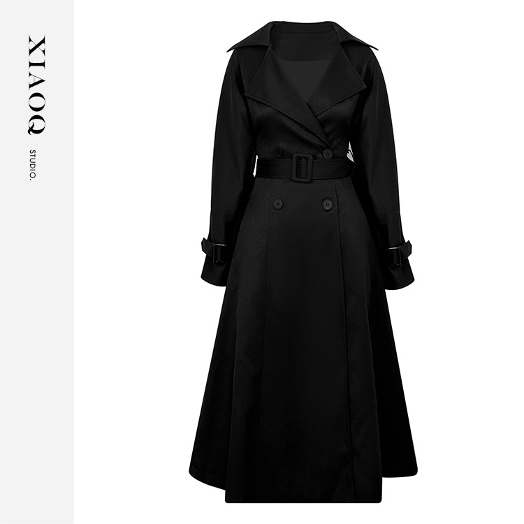 【小Q家】12360时尚气质收腰长款长袖风衣 T