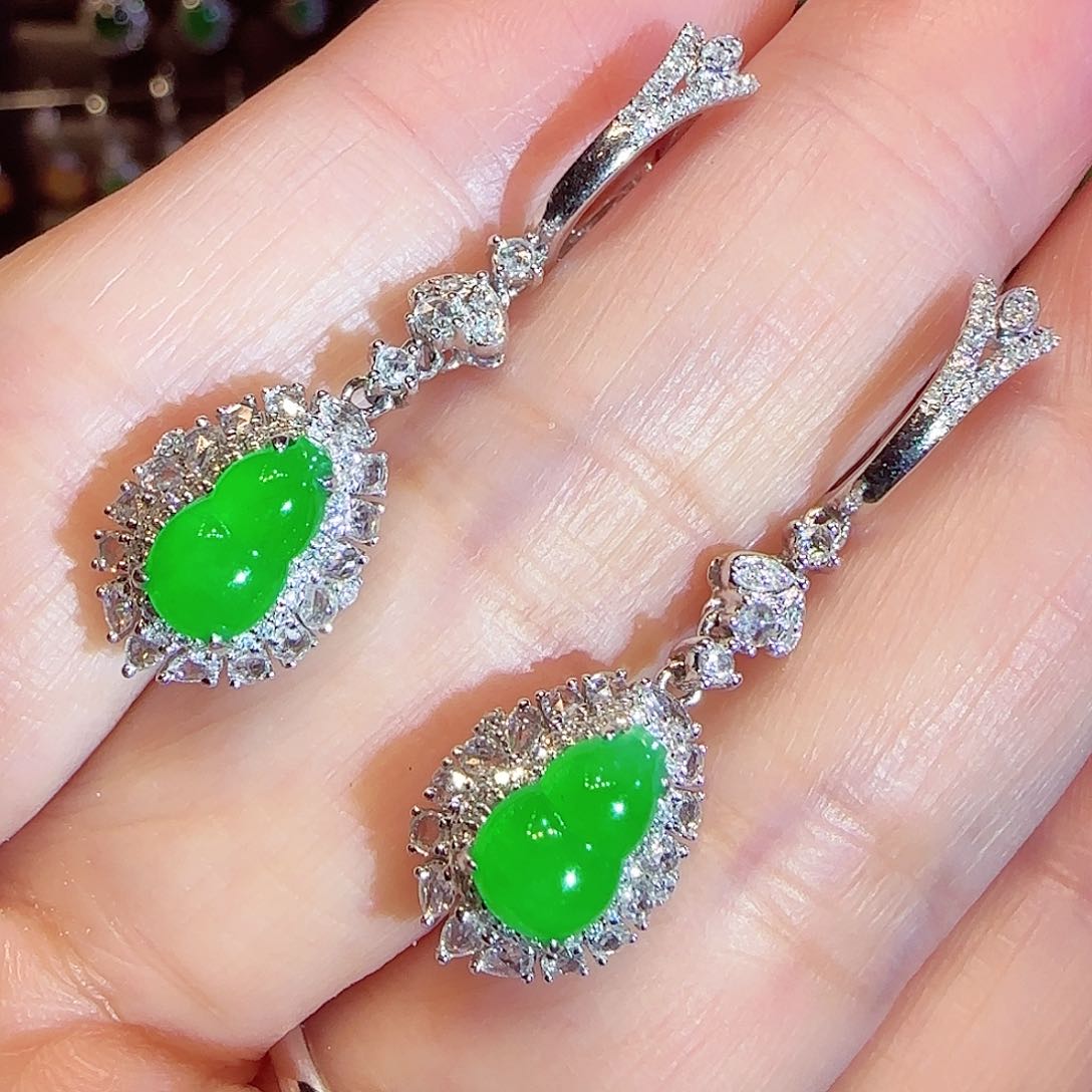 翡翠耳饰18K金镶嵌一