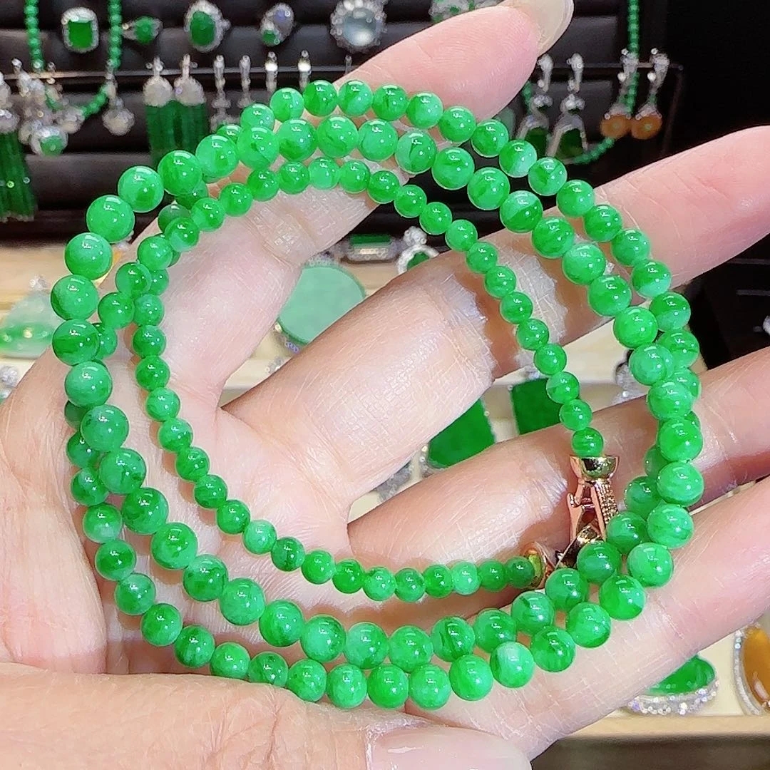 【翠品轩珠宝】天然缅甸翡翠 阳绿珠珠项链
