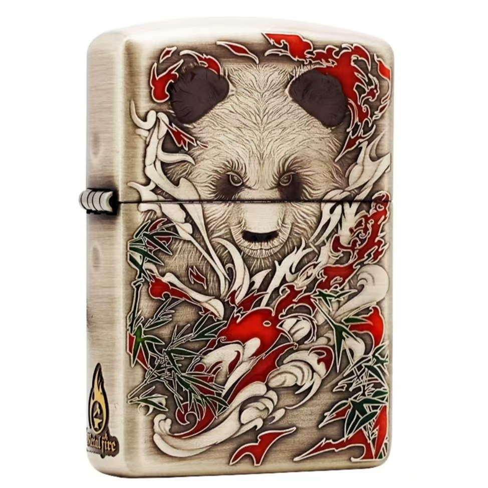 ZIPPO打火机 熊猫 纯银盔甲 功夫熊猫 纯银双面浮雕DY9918FD