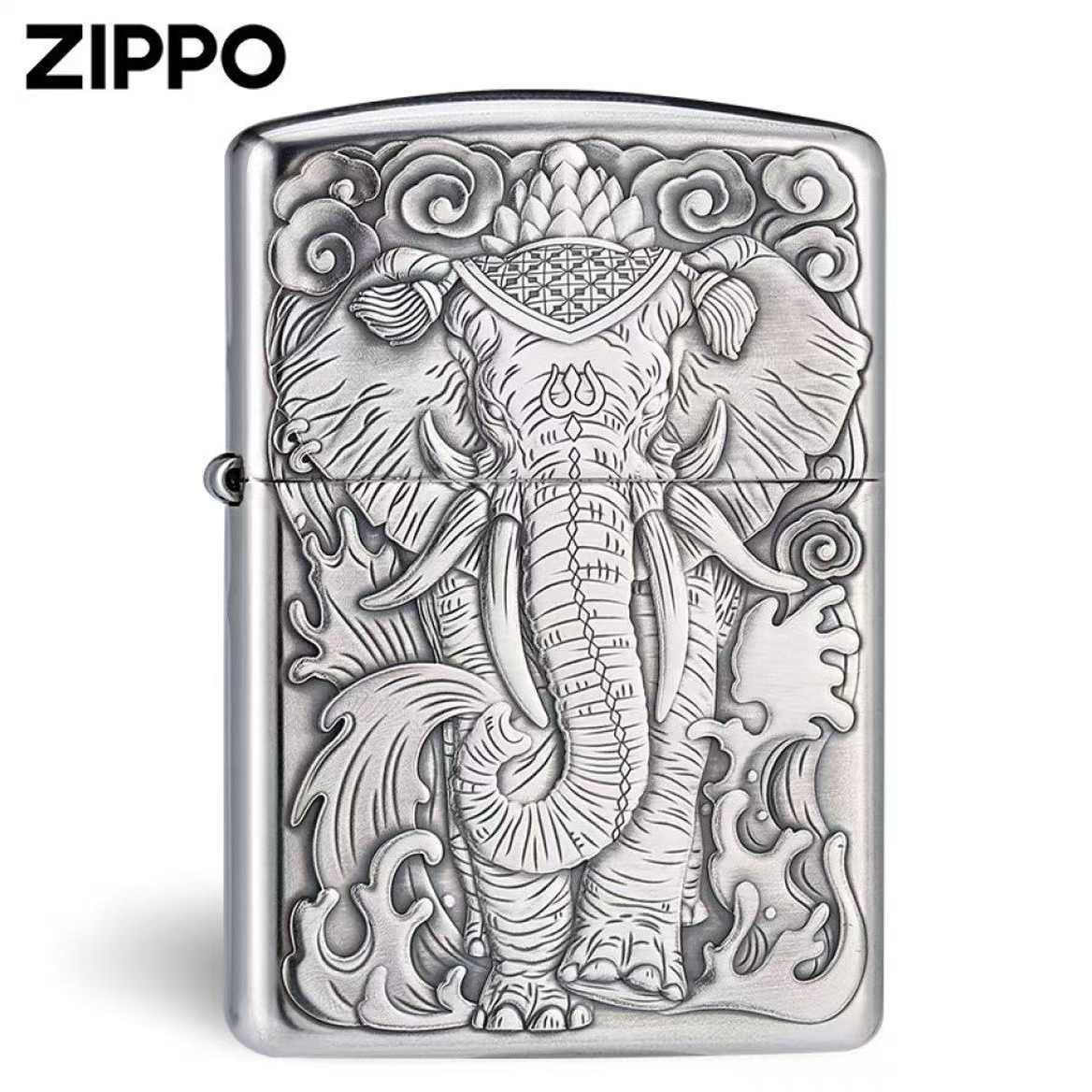 zippo复古打火机纯银盔甲六牙象浮雕防风原装盔甲机送男士正品