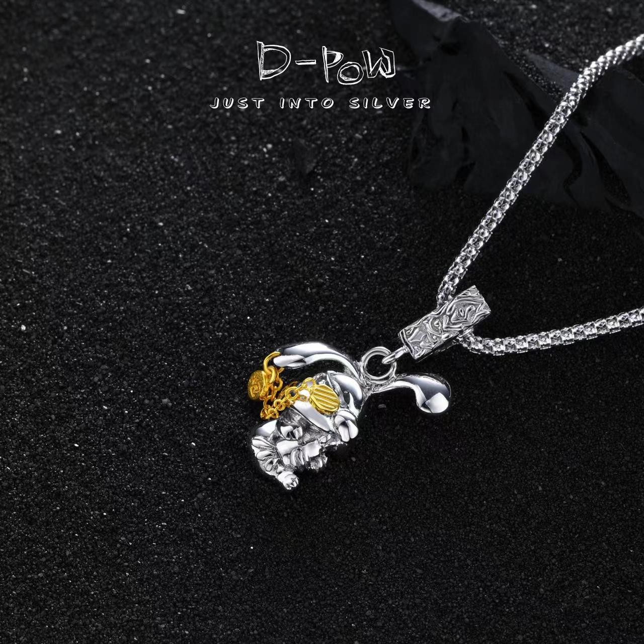 灯小炮 吊坠925银  师傅精工痞兔十二生肖吊坠电白款（2722）银饰