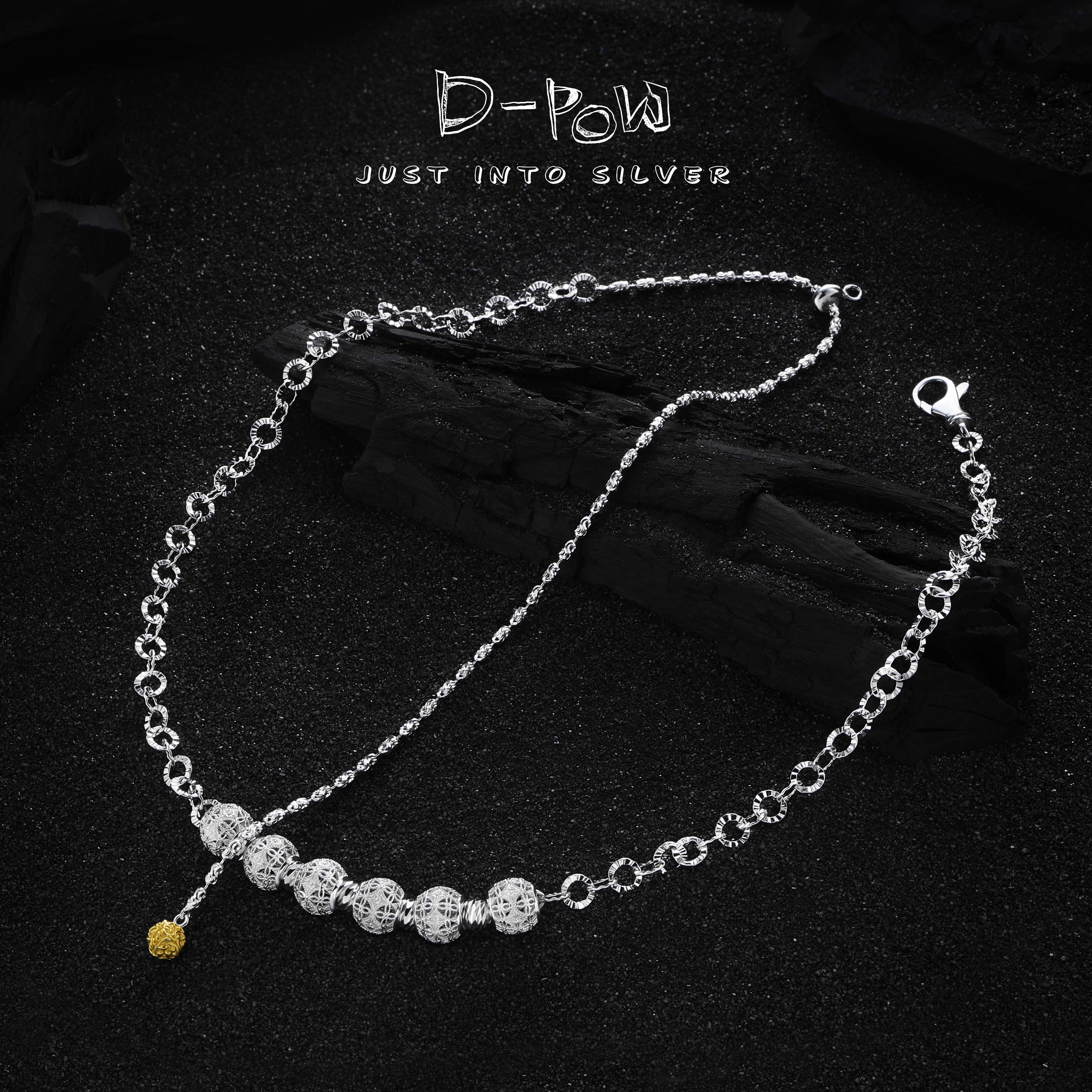 灯小炮 坠链均925银 蕾丝漫珠雪花珠项链（60cm）（5584）气质轻奢