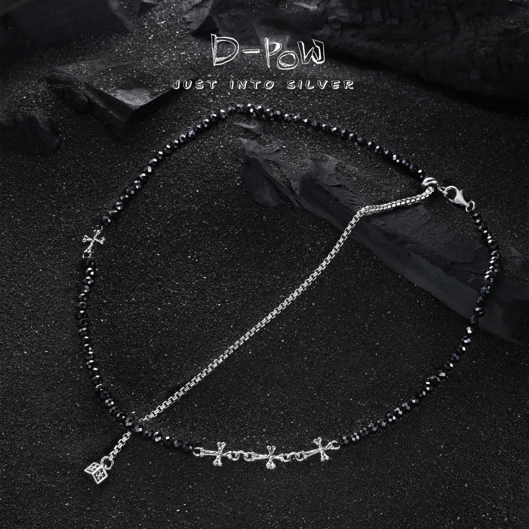 灯小炮 坠链均925银 多棱尖晶熔岩骨幸运项链（4454） 53时尚百搭