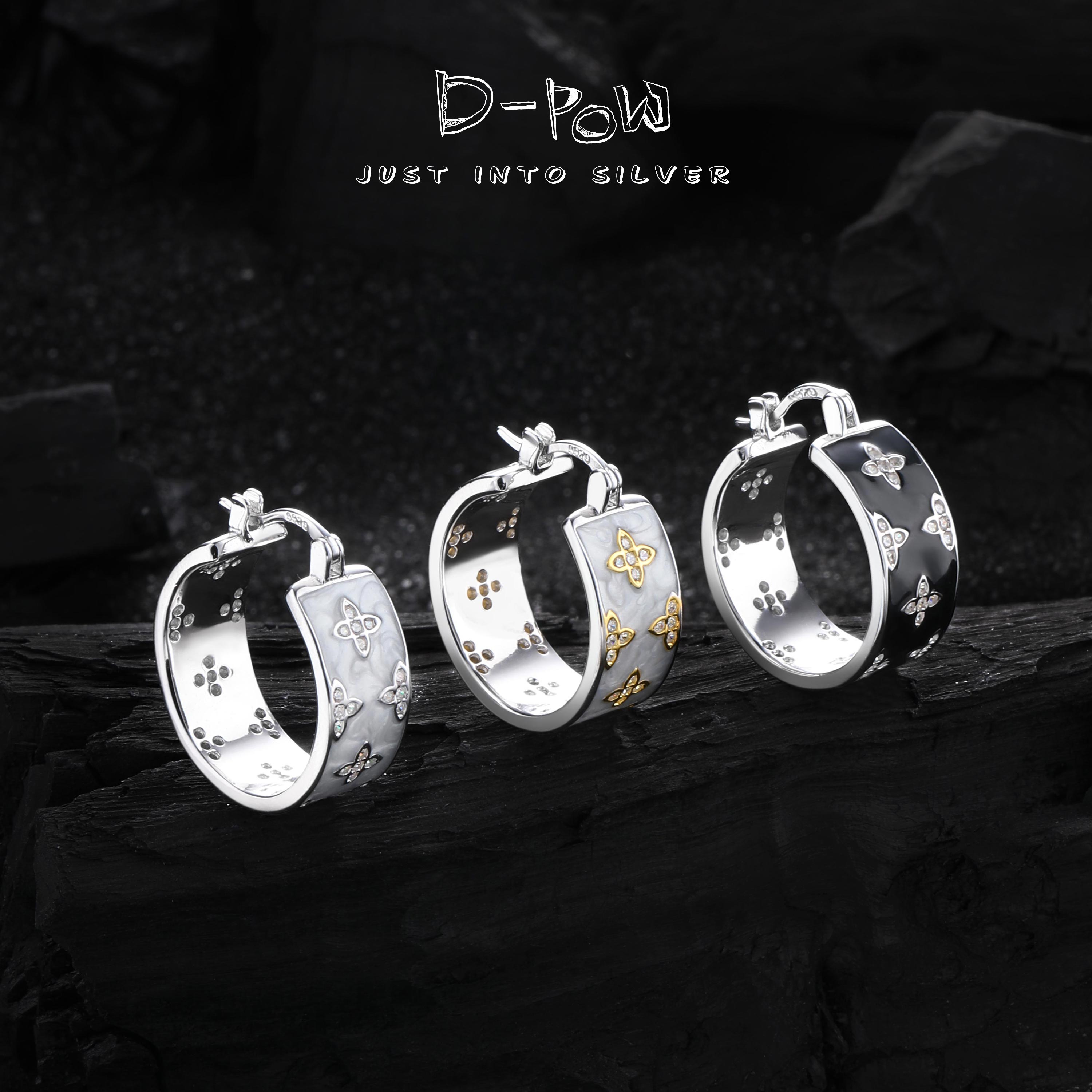 灯小炮 925银合成锆石耳饰 老花浮雕轻奢风彩釉耳圈（7961）气质