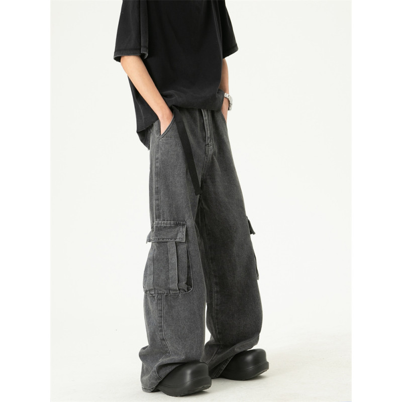 高街复古美式直筒男士情侣水洗做旧ins百搭休闲牛仔工装裤