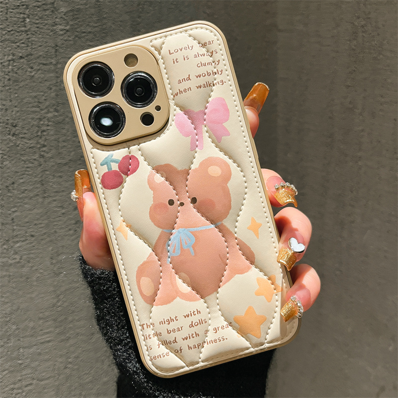 蝴蝶小熊羽绒服苹果Iphone15华为荣耀手机壳14全包皮质网红爆款13