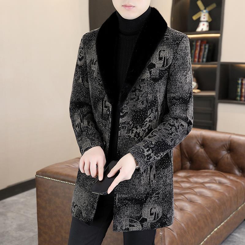 2023新款冬季加绒毛呢大衣男士风衣中长款秋冬韩版修身呢子外