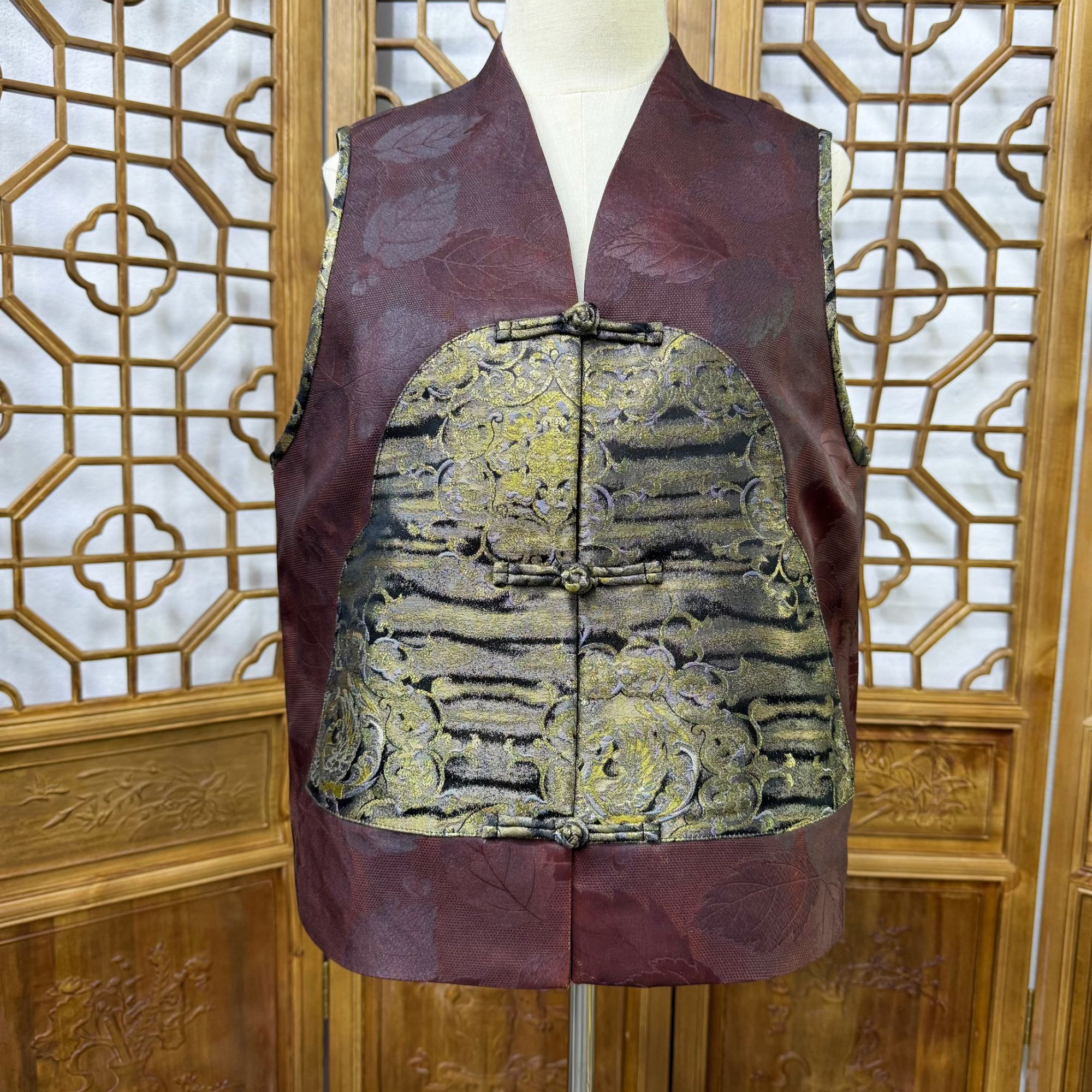 【万象有衣】金秋玉叶-原创设计师款手工香云纱-背心-7148