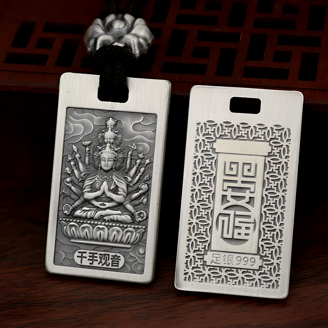 足银手链 【老张银饰】千手观音 八大守护神吊牌实心复古百搭