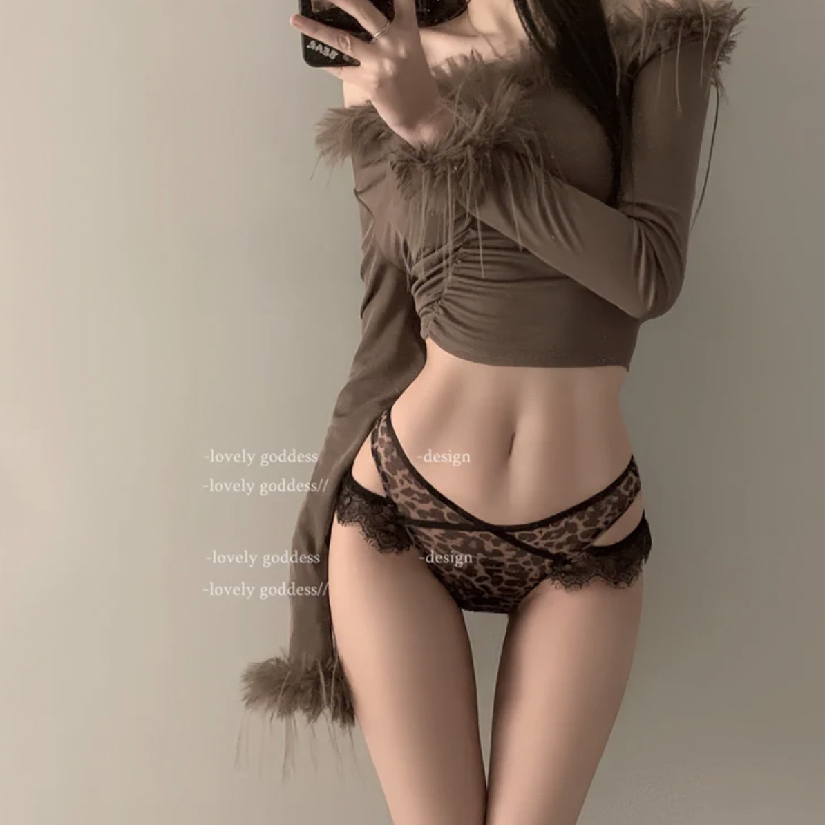 【GS】豹纹纯欲辣妹蕾丝镂空性感低腰透气三角女士内裤