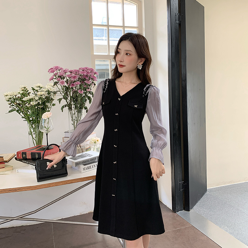 奢姿2025年秋季新款大码女装撞色钉珠织带裙子胖妹妹蝴蝶结连衣裙