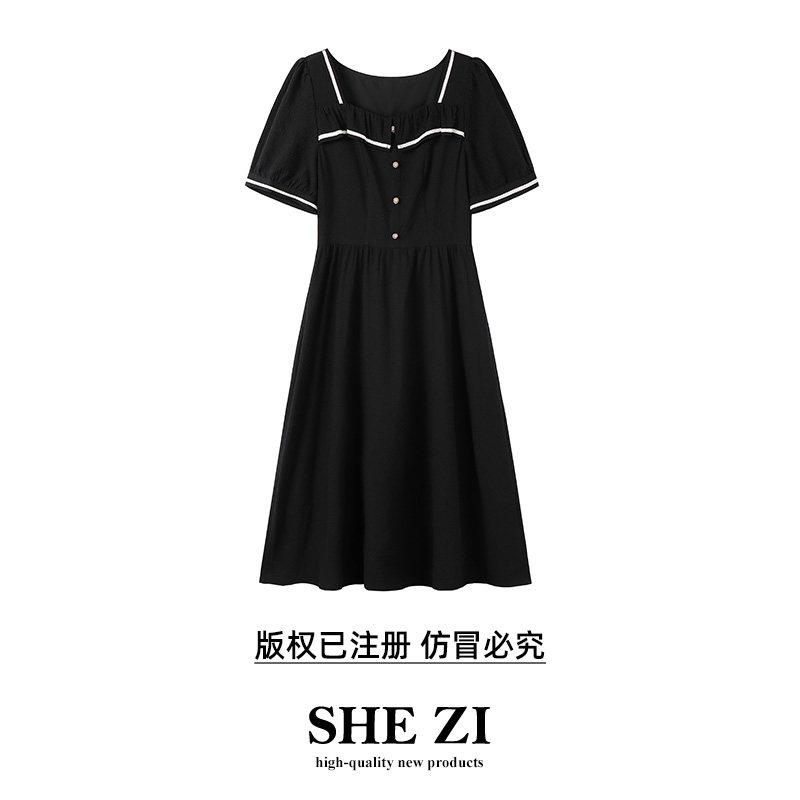 【可爱女生】2024年夏季新款大码女装法式方领裙子