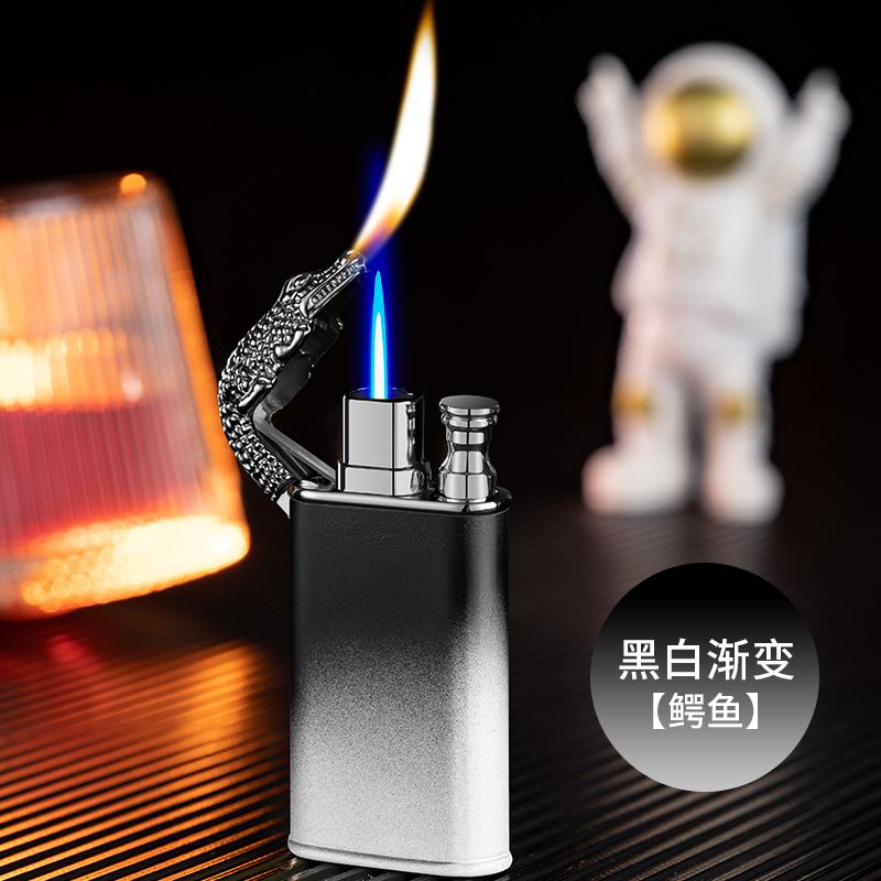网红鳄鱼双火渐变色打火机直冲明火转换个性炫酷送男友礼物打火机