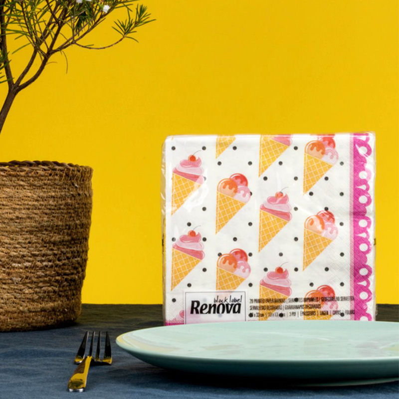 RENOVA冰淇淋纸巾黑标餐巾纸黑色抽纸彩色