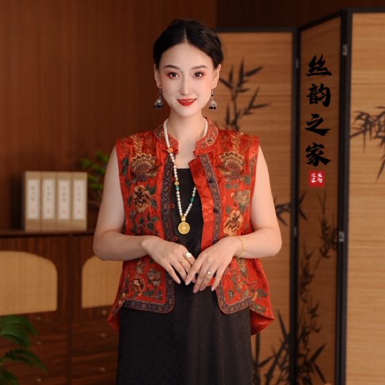 【牡丹赋】重缎刺绣新中式民族风提花马甲1