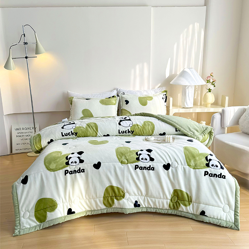 15天免费试睡！双面绒爱心熊猫冬被婴幼儿可用冬季加绒加厚被子