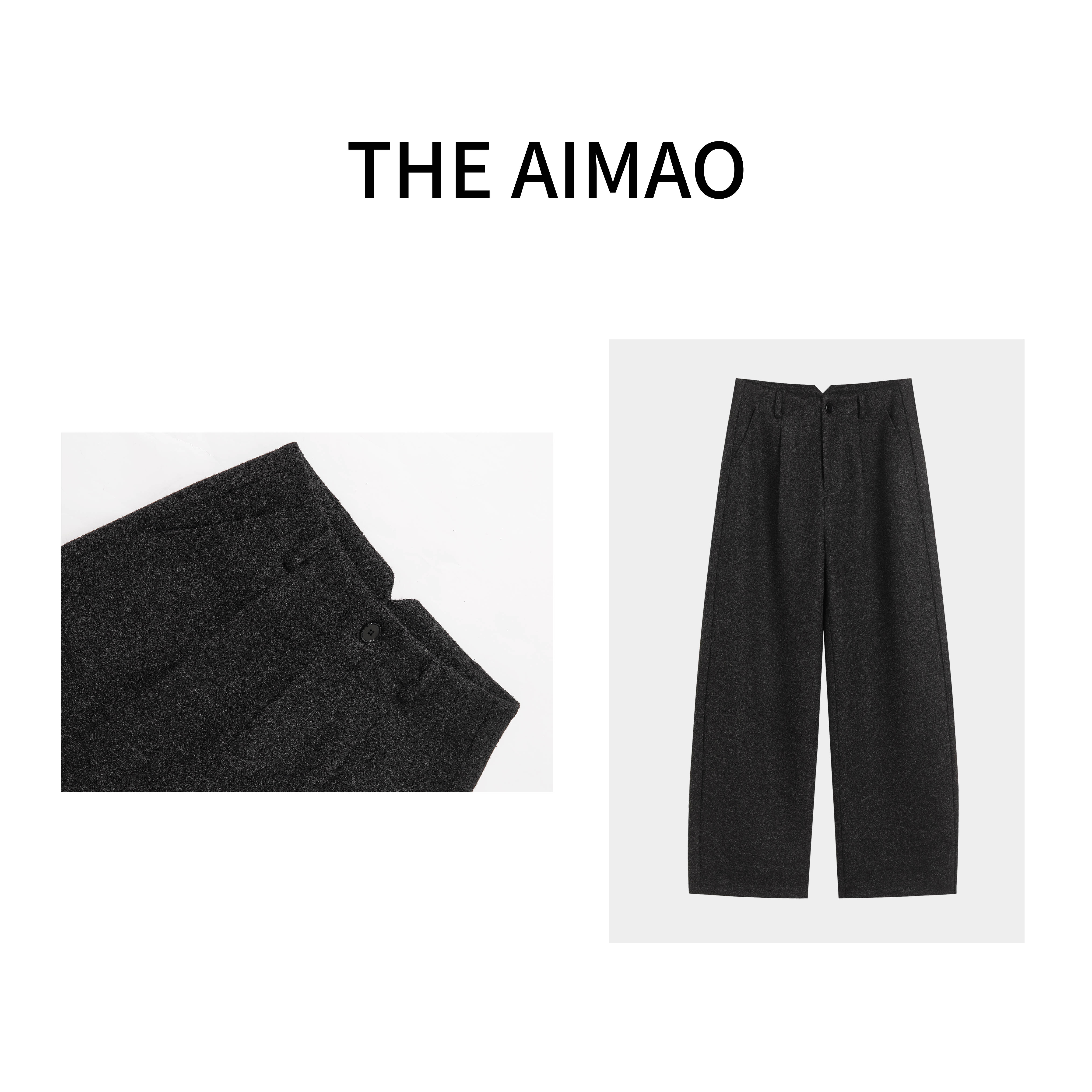 现货【THE AIMAO】"窄版弯月"加厚磨绒人棉混纺高腰茧型裤XYX81353