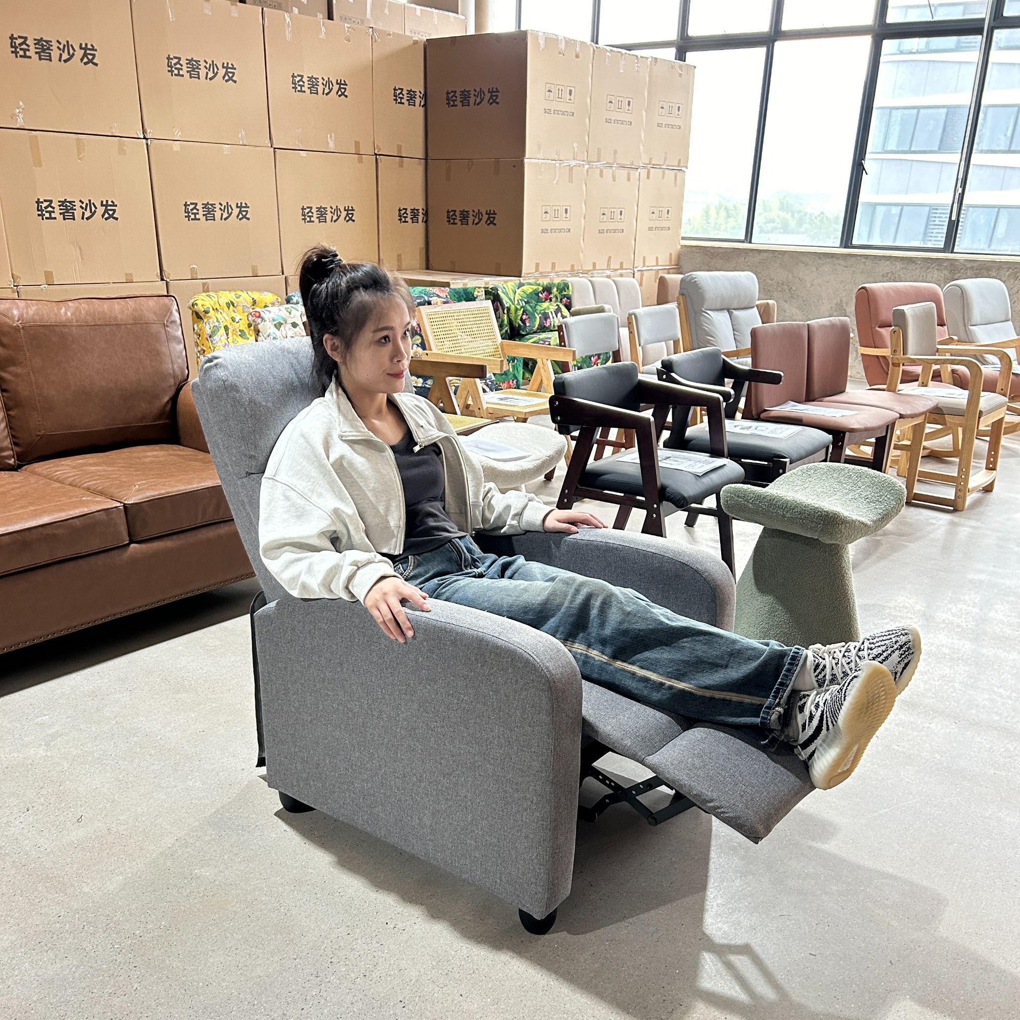 功能位单人沙发可躺午休睡觉懒人平躺长辈沙发P396B-M