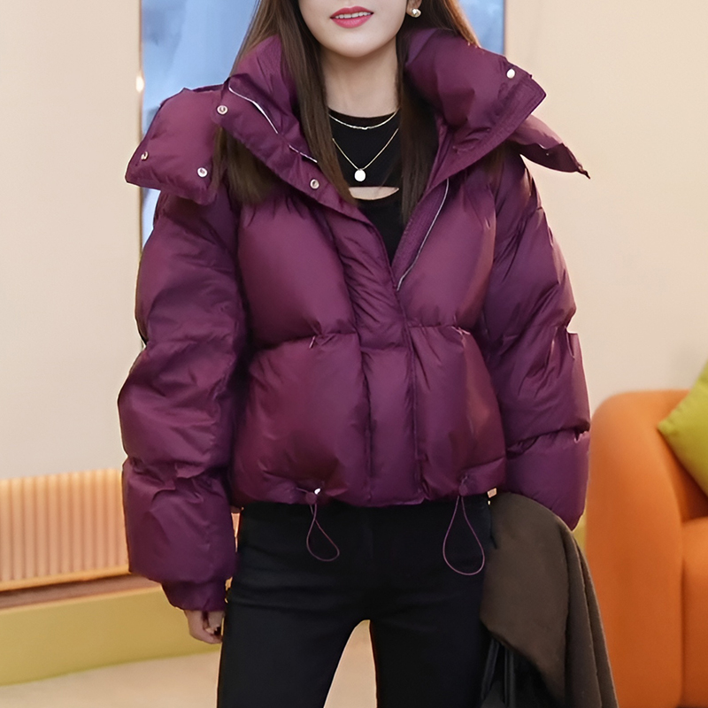 2023秋冬时尚休闲宽松棉服短款纯色面包服保暖连帽棉袄外套女加厚