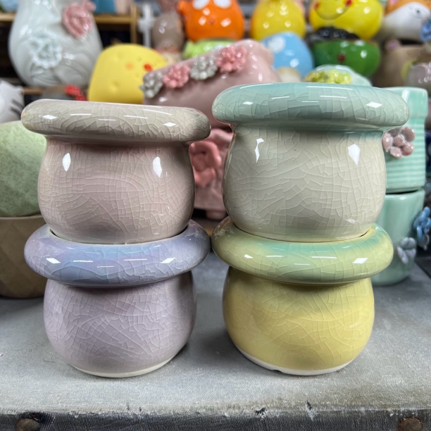 口6.5cm 高7cm 歌窑冰裂蘑菇造型多肉盆