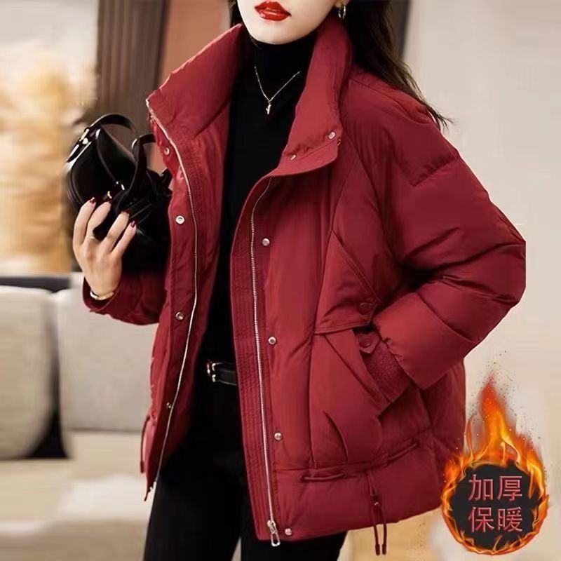 江红今年流行爆款红色羽绒羽绒服女款2023冬季加厚设计感羽绒服